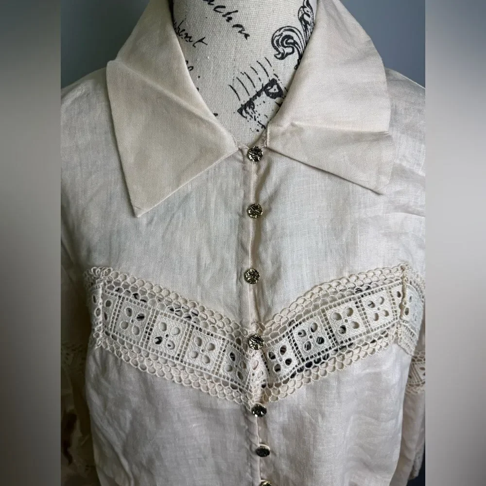 KEEPSAKE THE LABEL Carrie Trim Shirt in Linen NWT Size US 6